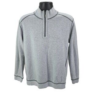 Tommy Bahama Sweater Men's Large Gray Reversible 1/4 Zip Casual Relax Golf Dad